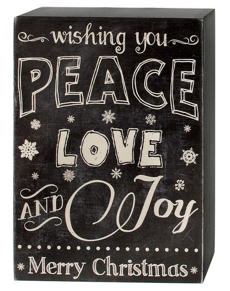 148-38305 Peace / Love / Joy Black / White Wall Box Sign - Pack of 6