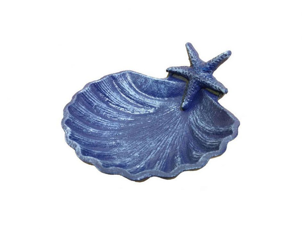 Wholesale Model Ships Rustic Dark Blue Cast Iron Shell With Starfish Decorative Bowl 6" K-019-Solid-Dark-Blue
