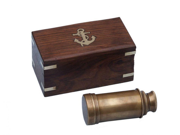 Wholesale Model Ships Deluxe Class Scout'S Antique Brass Spyglass Telescope 7" With Rosewood Box FT-0240-AN