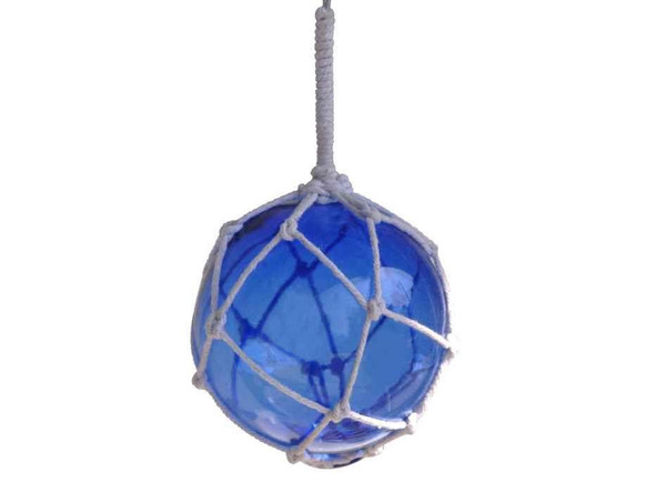Wholesale Model Ships Blue Japanese Glass Ball With White Netting Christmas Ornament 4" 4-Blue-Glass-New-X