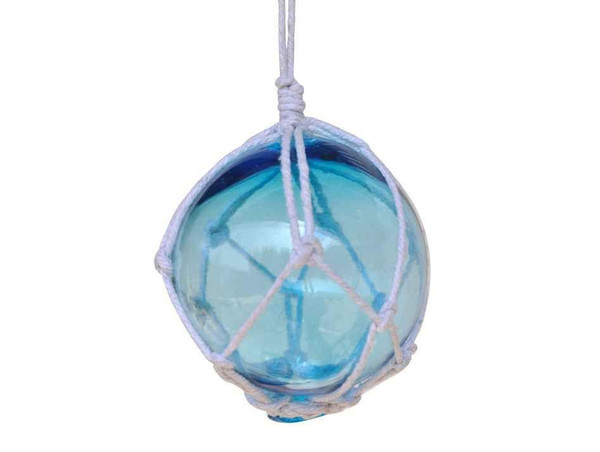 Wholesale Model Ships Light Blue Japanese Glass Ball With White Netting Christmas Ornament 3" 3-Light-Blue-Glass-New-X