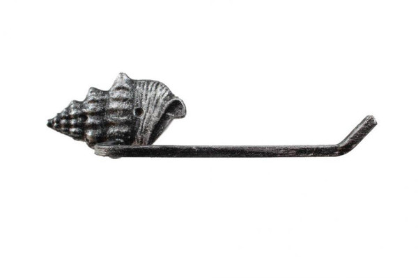 Wholesale Model Ships Rustic Silver Cast Iron Conch Shell Toilet Paper Holder 11" K-9213-CS-Silver