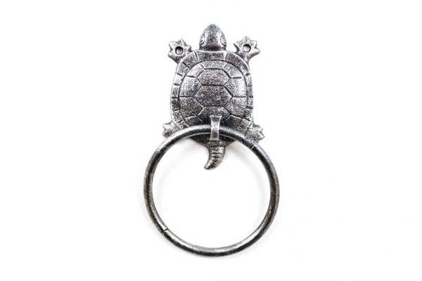 Wholesale Model Ships Rustic Silver Cast Iron Turtle Towel Holder 8" K-9048-T-Silver