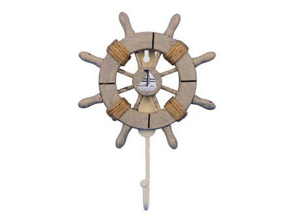 Wholesale Model Ships Rustic Decorative Ship Wheel With Sailboat And Hook 8" Wheel-6-103-Sailboat