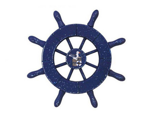 Wholesale Model Ships Rustic Dark Blue Decorative Ship Wheel With Seagull 6" SW-6-105-Seagull-NH