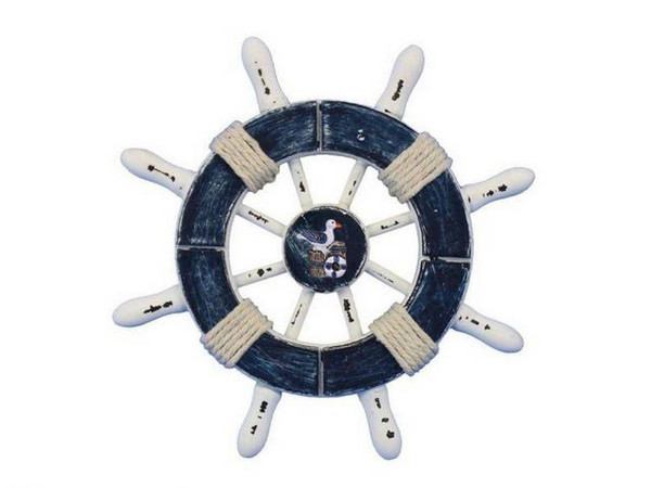 Wholesale Model Ships Rustic Dark Blue And White Decorative Ship Wheel With Seagull 6" SW-6-108-Seagull-NH