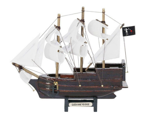 Wholesale Model Ships Wooden Blackbeard'S Queen Anne'S Revenge White Sails Model Pirate Ship 7" QA-7-W