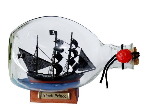 Wholesale Model Ships Ben Franklin'S Black Prince Pirate Ship In A Glass Bottle 7" Black-Prince-Bottle-7