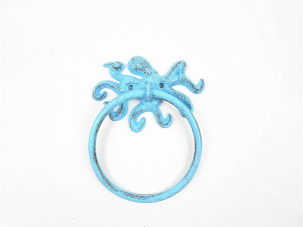 Wholesale Model Ships Rustic Light Blue Cast Iron Octopus Towel Holder 6" K-9050-OCT-Solid-Light-Blue