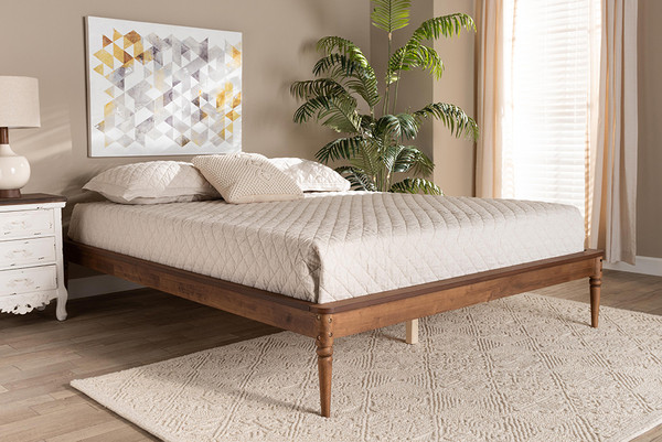 Tallis Classic and Traditional Walnut Brown Finished Wood Queen Size Bed Frame By Baxton Studio MG006-1-Walnut-Queen-Frame