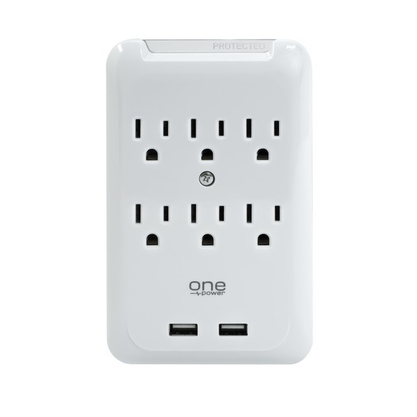 Petra 6-Outlet Surge Protection Wall Tap With 2 Usb Ports PMTSPWS621