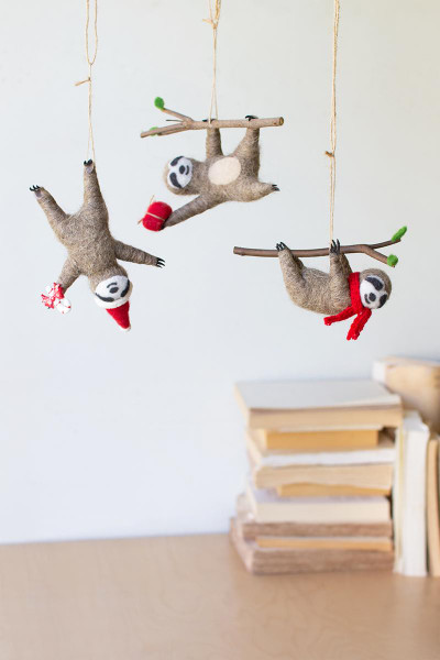 Kalalou CHB2278 Set Of 3 Felt Christmas Sloth Ornaments