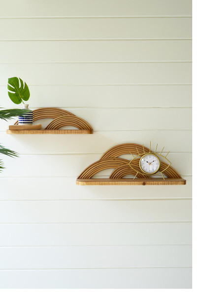 Kalalou CVY1363 Set Of 2 Wooden Wall Shelves With Arched Cane Detail