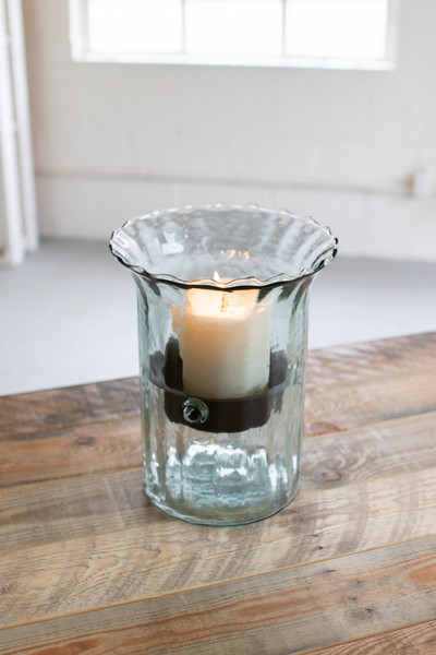 Kalalou Ribbed Glass Candle Cylinder With Rustic Insert - Small - CV840