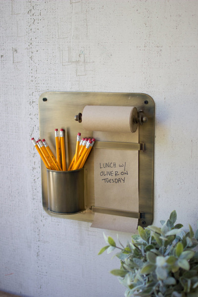 Kalalou Note Roll With Antique Brass Wall Rack With Pencil Holder NDE1280