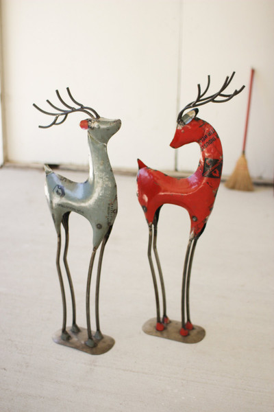 Kalalou Set Of Two Recycled Red Iron Deer NTM1152