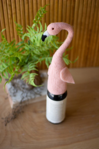 Felt Flamingo Wine Topper CHB2231 By Kalalou