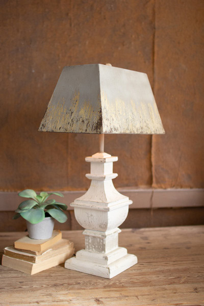 Table Lamp With Painted Wooden Base And Rectangle Metal Shade CCG1614 By Kalalou