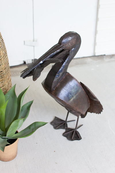 Rustic Recyled Metal Pelican With Fish A6143 By Kalalou