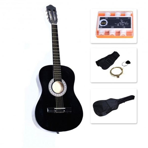 GF28696BK 38" Acoustic Guitar W/Guitar Case Adult Guitar Pick Straps Carrying Bag Black