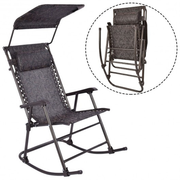 OP3021 Outdoor Folding Rocking Chair With Canopy And Headrest