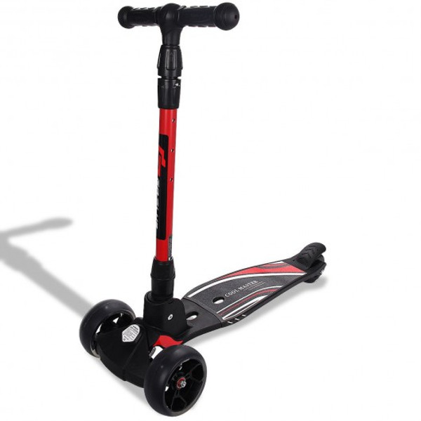 SP0551RE Folding Aluminum Adjustable Height Led 3 Wheels T-Bar Kick Scooter-Red