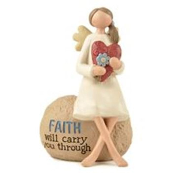 164-11025 Blossom Bucket Faith Angel With Heart On Rock - Pack of 6