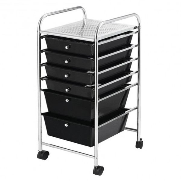 HW53824BK 6 Drawers Rolling Storage Cart Organizer-Black
