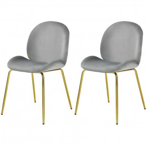 HU10051HS-2 Set Of 2 Velvet Accent Chairs With Gold Metal Legs-Gray