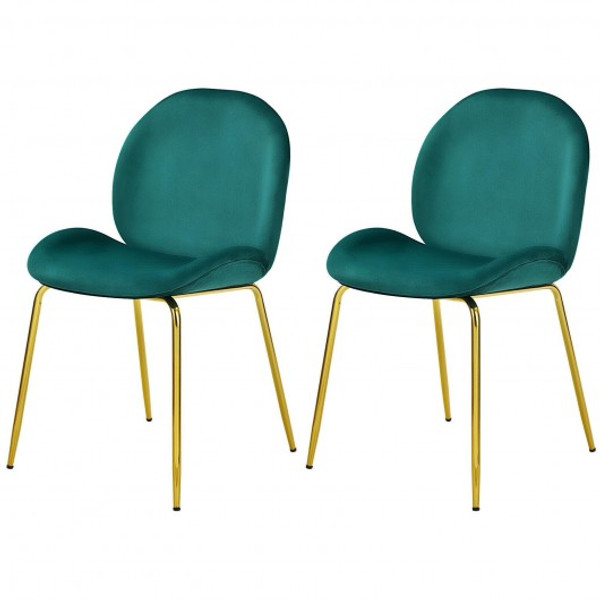 HU10051GN-2 Set Of 2 Velvet Accent Chairs With Gold Metal Legs-Green