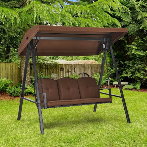 NP10090WL-CF Outdoor 3-Seat Porch Swing With Adjust Canopy And Cushions-Coffee