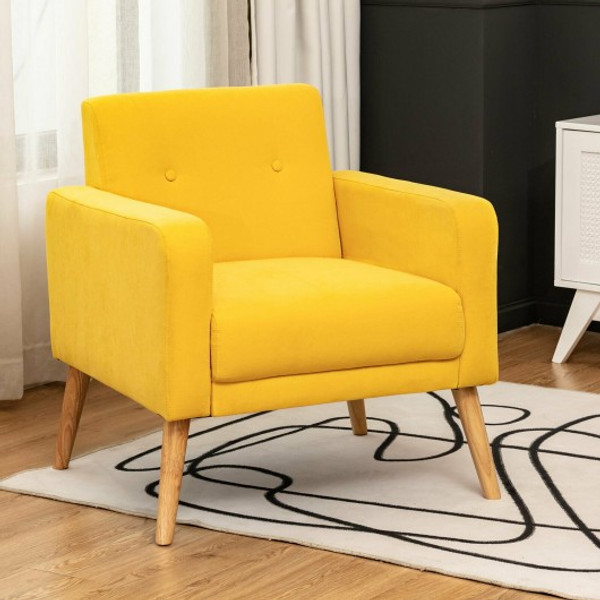 HV10027YW Modern Accent Chair Upholstered Linen Armchair With Rubber Wood Legs-Yellow
