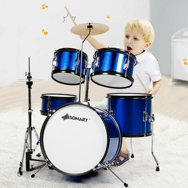 MU10071BL 16 Inch 5-Piece Complete Kids Junior Drum Set Children Beginner Kit-Blue
