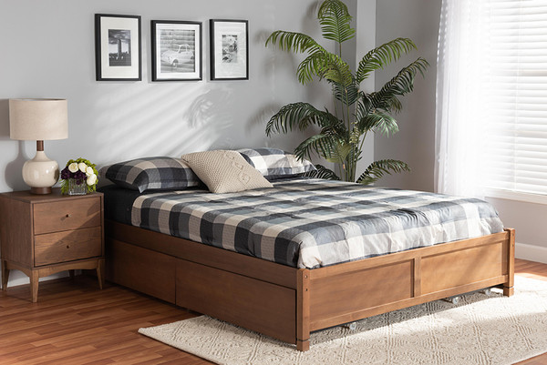 Yara Modern and Contemporary Walnut Brown Finished Wood King Size 4-Drawer Platform Storage Bed Frame By Baxton Studio MG0068-Walnut-4DW-King-Frame