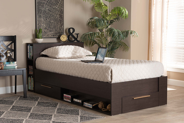 Carlson Modern and Contemporary Espresso Brown Finished Wood Twin Size 3-Drawer Platform Storage Bed By Baxton Studio SEBED1302918-Modi Wenge-Twin