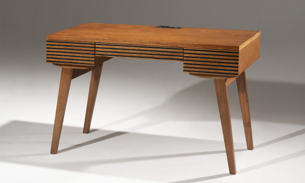 Furnitech 48" Mid - Century Modern Writing Desk With A Honey Oak Finish Over Brazilian Cherry Veneers/Solid Brazilian Cherry Wood Legs TANGO-DK48HO
