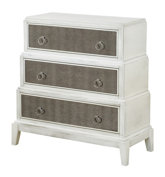 Gabrielle 3 Drawer White Wash And Mirror Stacked Chest CVFZR1805 By Crestview