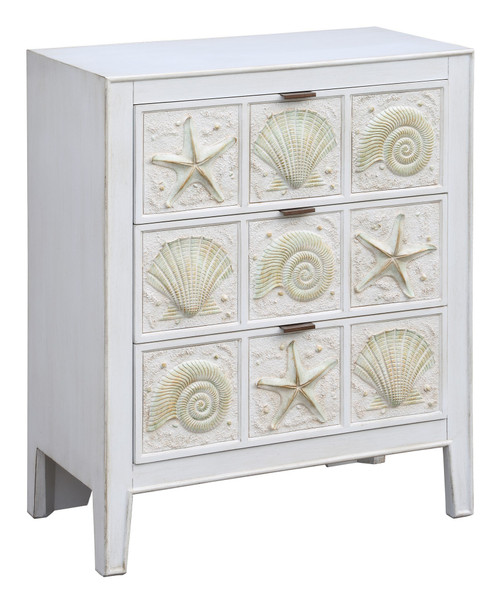 Sanibel Island 3 Drawer White Sand And Seashell Chest CVFZR2183 By Crestview