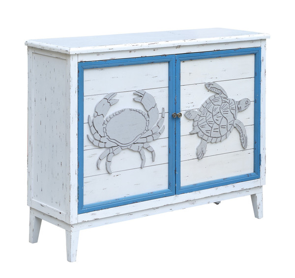 Block Island Whitewash 2 Door Crab And Turtle Cabinet CVFZR2247 By Crestview