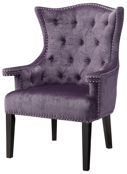 Fifth Avenue Upholstered Eggplant Velvet Chair With Nailhead Trim CVFZR905 By Crestview