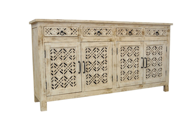 38" Distressed White Geometric Sideboard CVFNR898 By Crestview