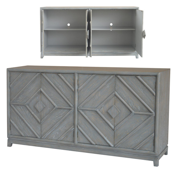 Emerson 4 Door Diamond Design Grey Oak Sideboard CVFZR5041 By Crestview