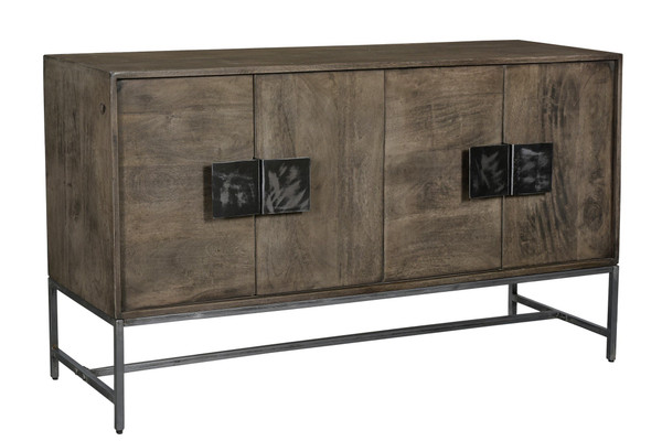 Bengal Manor Mango Wood Scraped Iron 4 Door Sideboard In Parkview Grey Finish CVFNR680 By Crestview