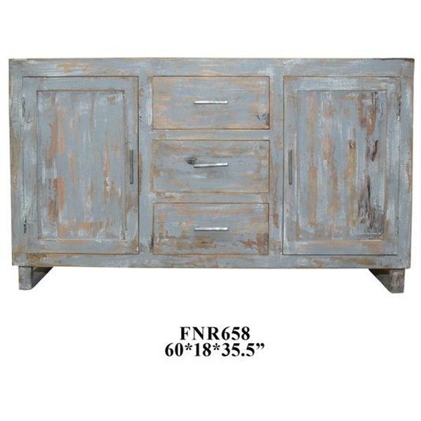 Bengal Manor Mango Wood 2 Door 3 Drawer Sideboard Heavily Distressed Grey Finish CVFNR658 By Crestview