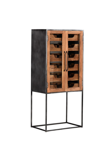 Bengal Manor Natural Acacia Wood Tall 2 Glass Door And Metal Wine Cabinet CVFNR707 By Crestview