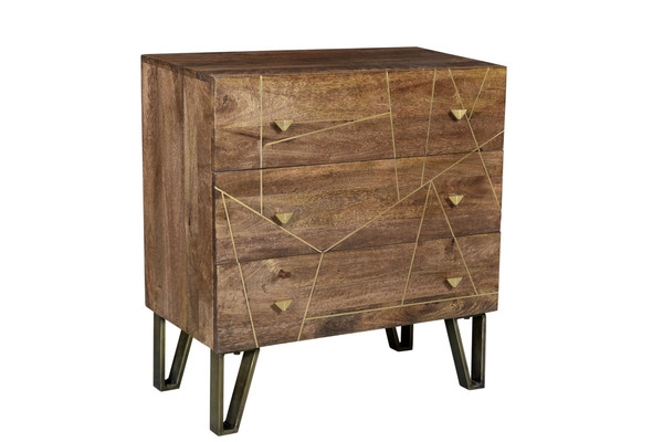 Bengal Manor Mango Wood 3 Drawer Brass Inlay Chest With Iron Legs CVFNR685 By Crestview