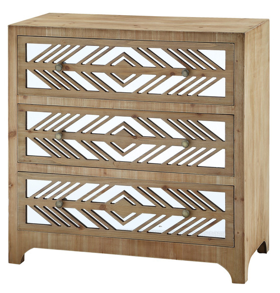 Declan Rustic Wood And Mirror Pattern 3 Drawer Chest CVFZR4071 By Crestview