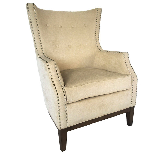 Seville Upholstered Ivory Wing Chair With Nailhead Trim CVFZR5016 By Crestview