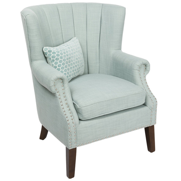 Avana Upholstered Channel Back Teal Accent Chair With Kidney Pillow CVFZR4505 By Crestview