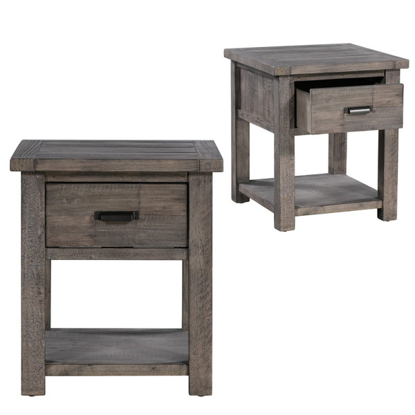 Pembroke Plantation Recycled Pine Distressed Grey 1 Drawer Rectangle End Table CVFVR8026 By Crestview